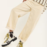 Beige Wide Leg Cord Trousers