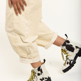 Beige Wide Leg Cord Trousers