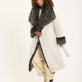 Contrast Faux Fur Collar Coat