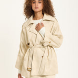 Cream Cord Belted Trench Jacket