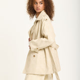 Cream Cord Belted Trench Jacket