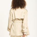 Cream Cord Belted Trench Jacket
