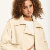 Cream Cord Belted Trench Jacket
