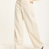 Cream Wide Leg Denim Jeans