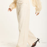 Cream Wide Leg Denim Jeans