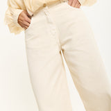 Cream Wide Leg Denim Jeans