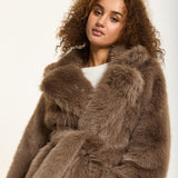Mocha Long Faux Fur Coat