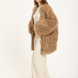 Camel Long Shaggy Faux Fur Coat