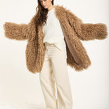 Camel Long Shaggy Faux Fur Coat
