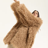 Camel Long Shaggy Faux Fur Coat