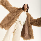 Camel Long Shaggy Faux Fur Coat