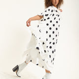 Tie Neck Polka Dot Pleated Ruffle Maxi Dress
