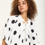 Tie Neck Polka Dot Pleated Ruffle Maxi Dress