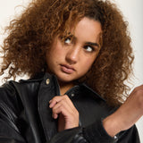 Black Faux Leather Bomber Jacket