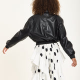 Black Faux Leather Bomber Jacket