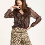 Sheer Ruffle Chocolate Blouse