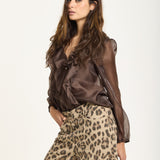 Sheer Ruffle Chocolate Blouse