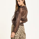 Sheer Ruffle Chocolate Blouse