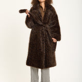 Brown Long Faux Fur Leopard Coat