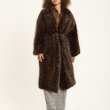 Brown Long Faux Fur Leopard Coat