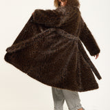 Brown Long Faux Fur Leopard Coat