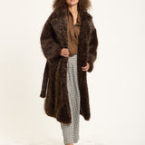 Brown Long Faux Fur Leopard Coat