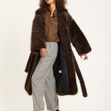 Brown Long Faux Fur Leopard Coat