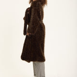 Brown Long Faux Fur Leopard Coat