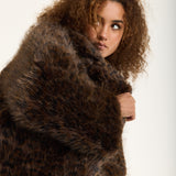 Brown Long Faux Fur Leopard Coat