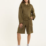 Khaki Oversize Wool Blend Utility Jacket