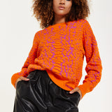 House of Holland Jacquard Duo Jumper in Orange & Pink