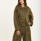 Khaki Oversize Wool Blend Utility Jacket