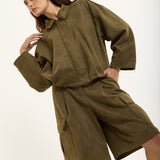 Khaki Oversize Wool Blend Utility Jacket