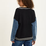 Denim Sleeve Contrast Knit Cardigan
