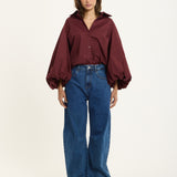 Burgundy Volume Sleeve Cotton Shirt
