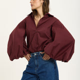 Burgundy Volume Sleeve Cotton Shirt