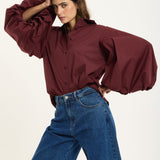 Burgundy Volume Sleeve Cotton Shirt