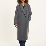 Grey Double Breasted Wool Blend Long Coat