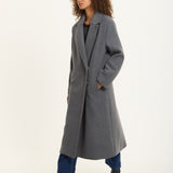 Grey Double Breasted Wool Blend Long Coat