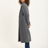 Grey Double Breasted Wool Blend Long Coat
