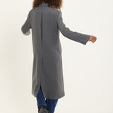 Grey Double Breasted Wool Blend Long Coat