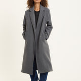 Grey Double Breasted Wool Blend Long Coat