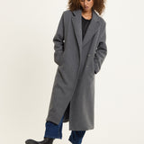 Grey Double Breasted Wool Blend Long Coat