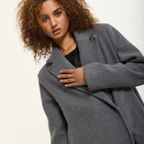 Grey Double Breasted Wool Blend Long Coat