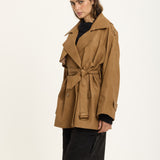 Brown Cord Belted Trench Jacket