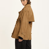 Brown Cord Belted Trench Jacket