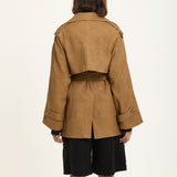 Brown Cord Belted Trench Jacket
