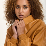 Tan Faux Leather Bomber Jacket