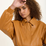 Tan Faux Leather Bomber Jacket