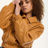 Tan Faux Leather Bomber Jacket